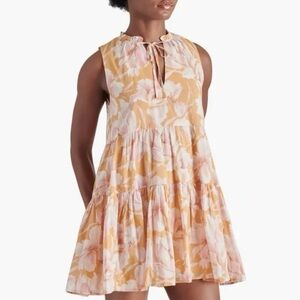 🌸 Steve Madden Size Small Tiered Mini Sundress Orange Pink White Boho Beach Y2K